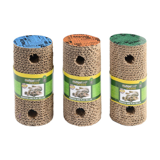 Multipet Single Cardboard Scratcher Roller Cat Toy Assorted 7.5"