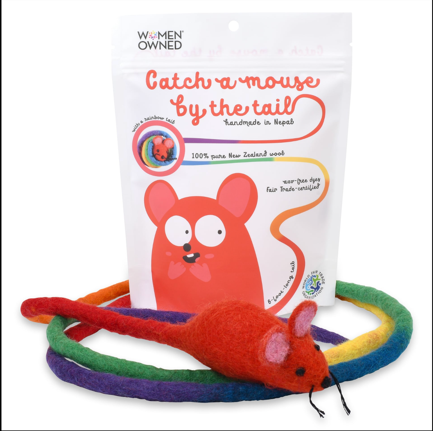 Wool Mouse Cat Toy 6-Foot-Tail - all-red, rainbow, unicorn