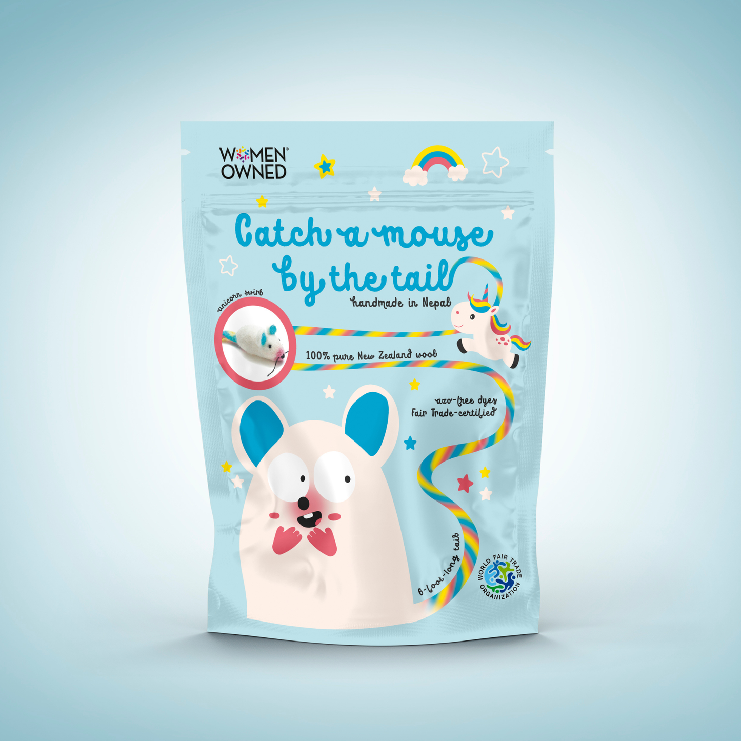 Wool Mouse Cat Toy 6-Foot-Tail - all-red, rainbow, unicorn