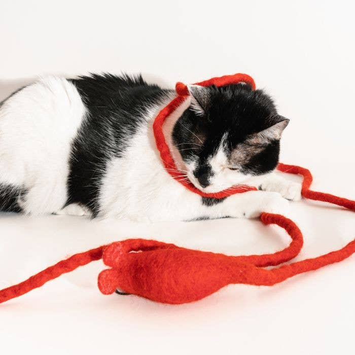 Wool Mouse Cat Toy 6-Foot-Tail - all-red, rainbow, unicorn