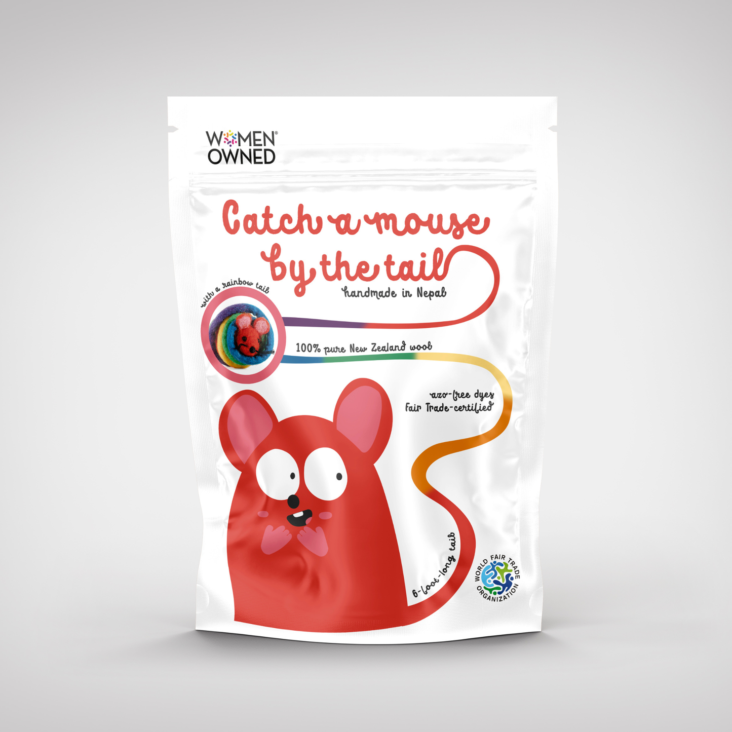 Wool Mouse Cat Toy 6-Foot-Tail - all-red, rainbow, unicorn