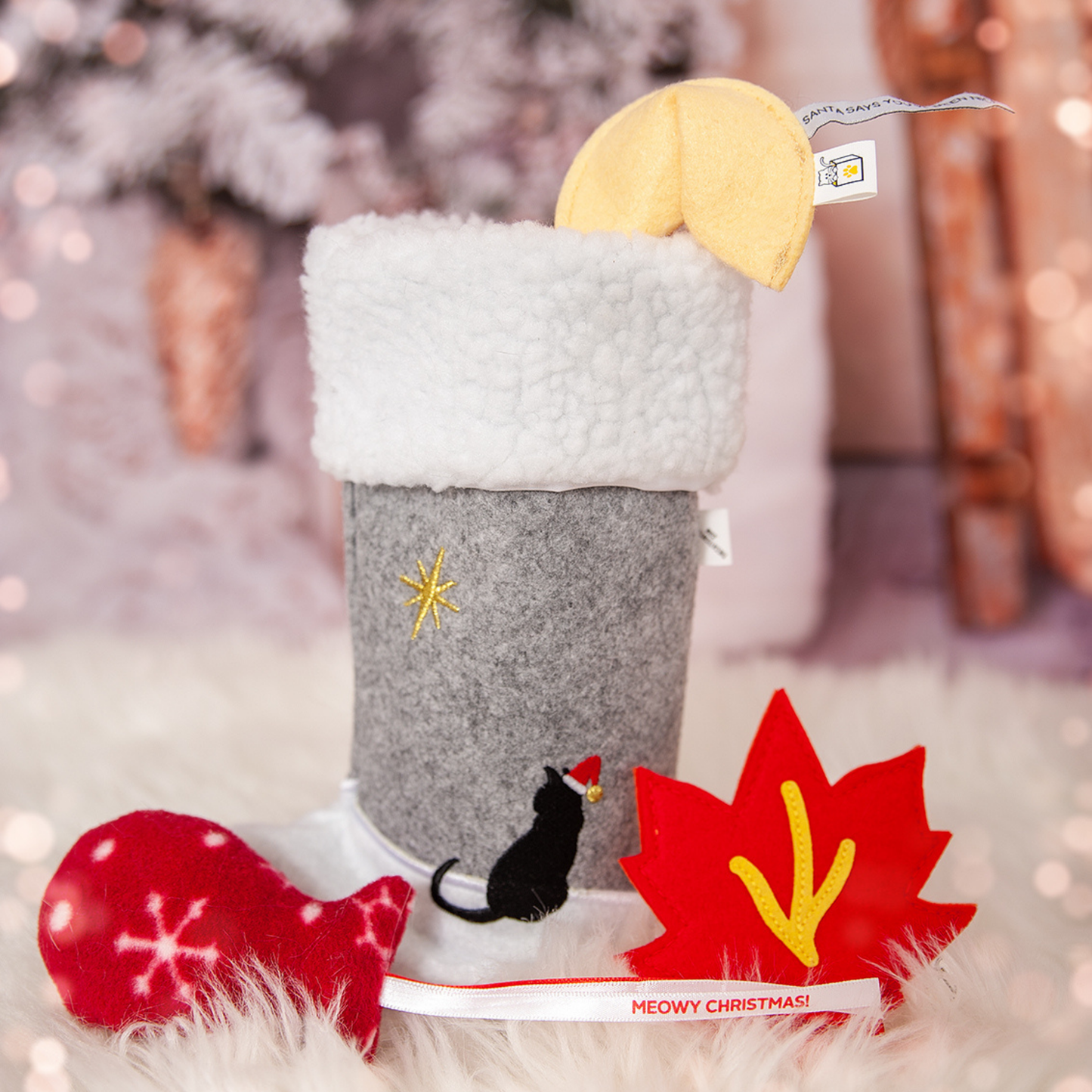 Christmas Stocking for Cats with Three Holiday Cat Toys