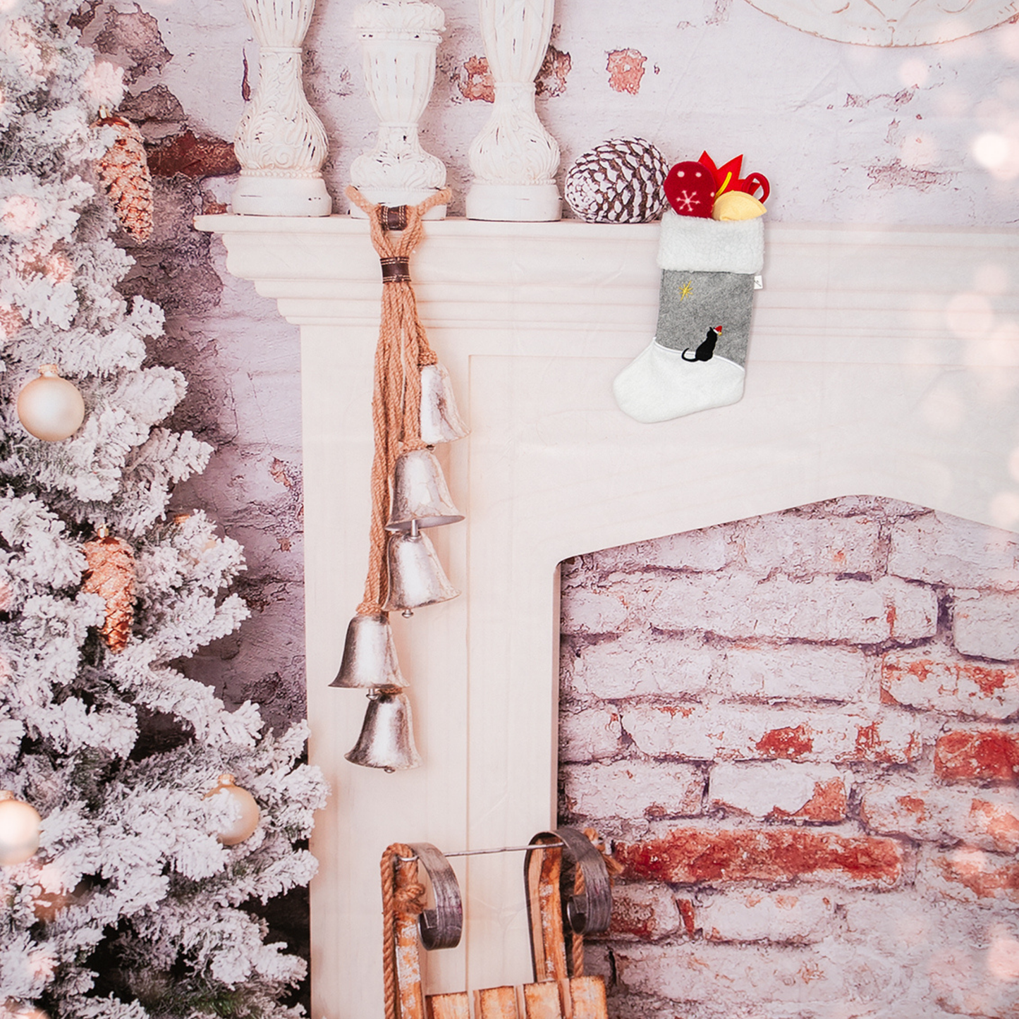 Christmas Stocking for Cats with Three Holiday Cat Toys