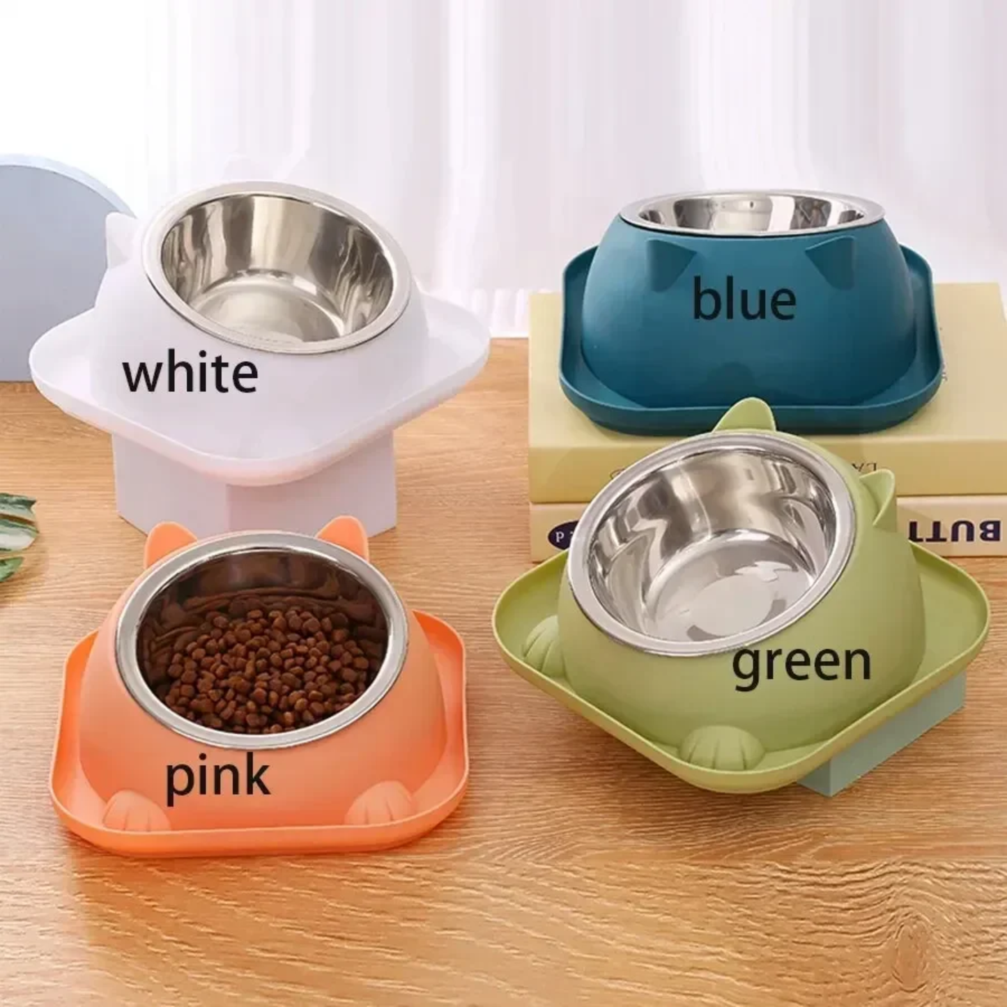 Assorted  Anti-Tip Cat Bowl with Water Moat & Tilted Design