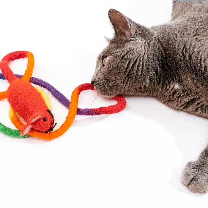 Wool Mouse Cat Toy 6-Foot-Tail - all-red, rainbow, unicorn